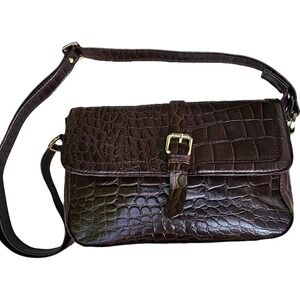 Ashwood brown crocodile print Crossbody Bag Snap Flap Shut with Gold